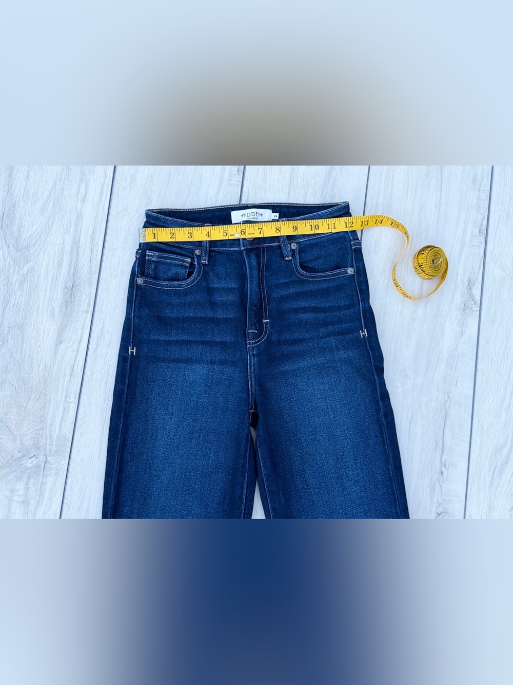 Hidden Jeans Straight Leg Deep Indigo Raw Hem High Rise 24 Baddie Y2K Minimalist - Picture 5 of 13
